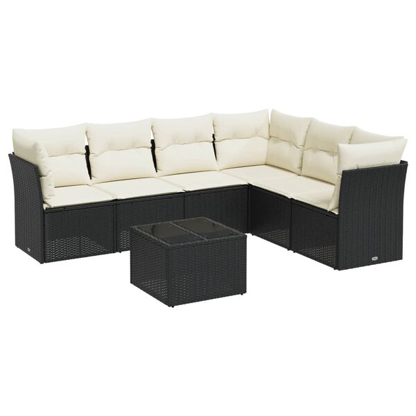 vidaXL 7 Piece Garden Sofa Set with Cushions Black Poly Rattan