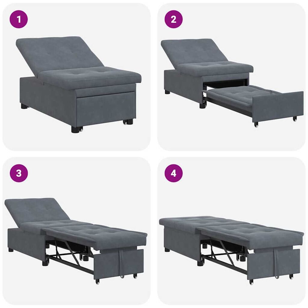 vidaXL Sofa Bed Dark grey 67 x 194 x 38 cm Velvet