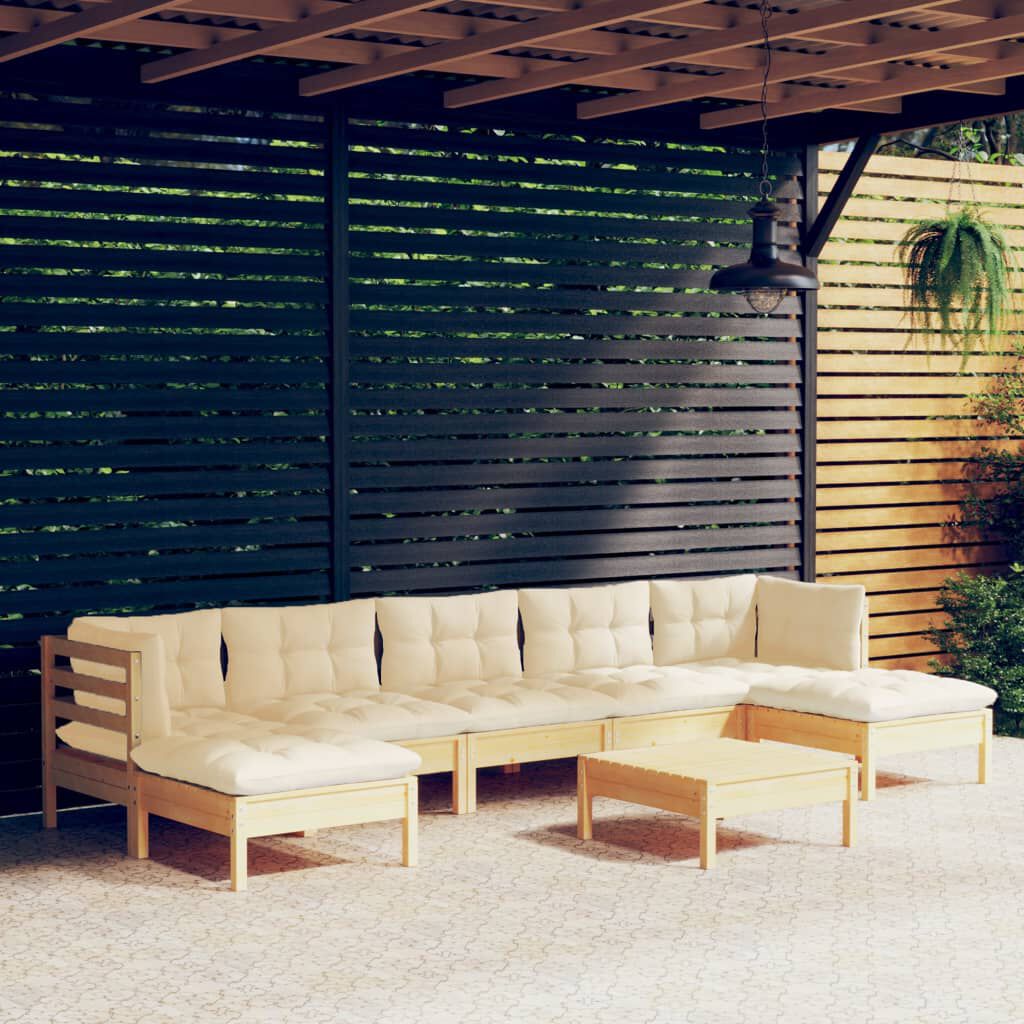 vidaXL 8 Piece Garden Lounge Set with Cream Cushions Pinewood