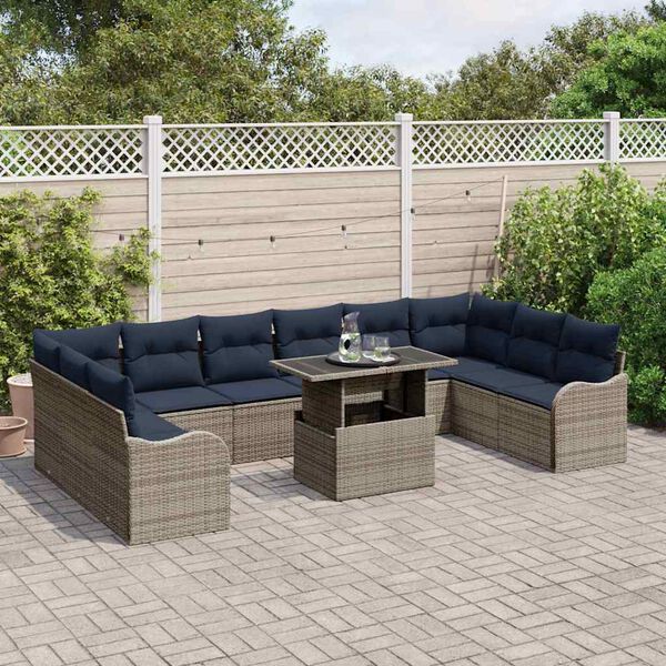 vidaXL Garden Sofa Set with Cushion 11 pcs Grey Poly rattan