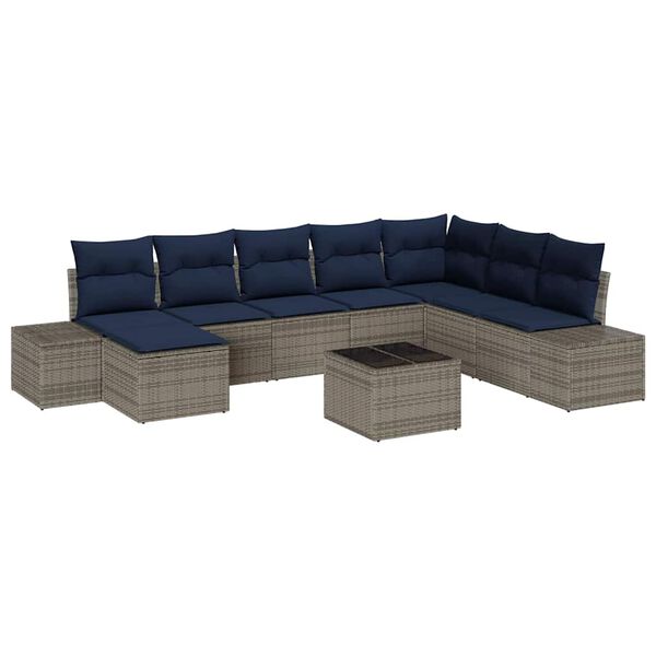 vidaXL Garden Sofa Set with Cushion 9 pcs Grey Poly Rattan