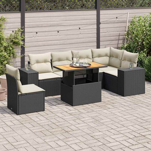 vidaXL 7 Piece Garden Sofa Set with Cushions Black Poly Rattan