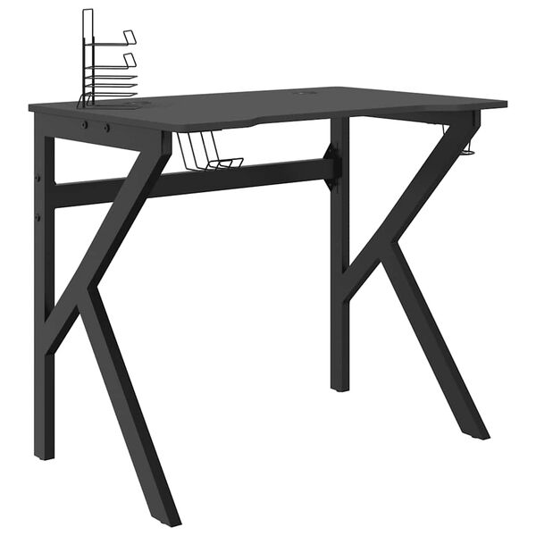 vidaXL Gaming Desk with K Shape Legs Black 90x60x75 cm