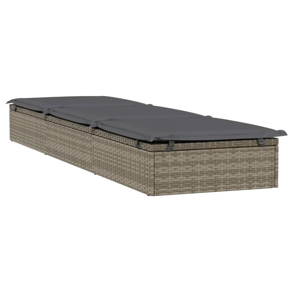 vidaXL Sunbeds 2 pcs with Table Grey Poly Rattan