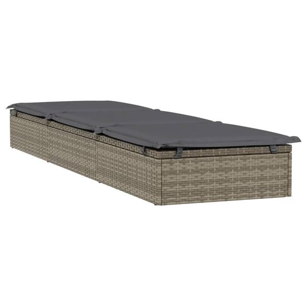vidaXL Sunbeds 2 pcs with Table Grey Poly Rattan