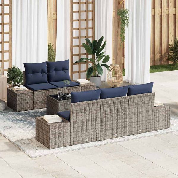 vidaXL Garden Sofa Set with Cushion 6 pcs Grey Poly Rattan