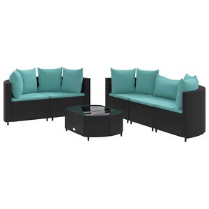 vidaXL 6 Piece Garden Sofa Set with Cushions Black Poly Rattan