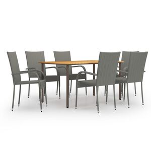 vidaXL 7 Piece Garden Dining Set Poly Rattan Grey