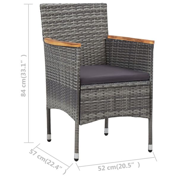 vidaXL 3 Piece Bistro Set Poly Rattan and Tempered Glass Grey