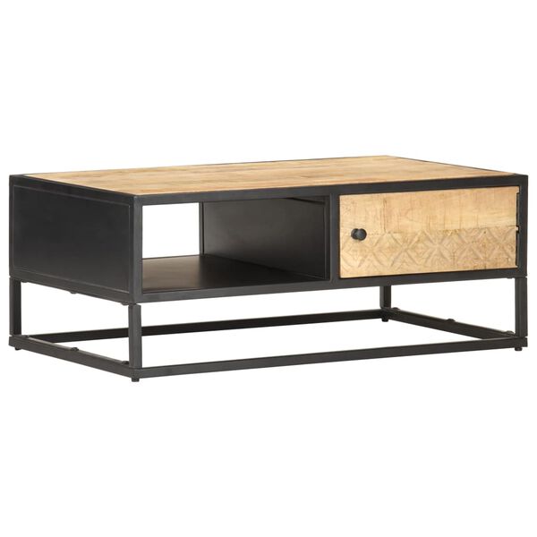 vidaXL Coffee Table with Carved Door 90x55x36 cm Rough Mango Wood