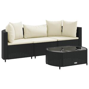 vidaXL 4 Piece Garden Sofa Set with Cushions Black Poly Rattan