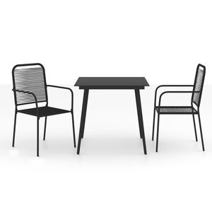 vidaXL 3 Piece Garden Dining Set Cotton Rope and Steel Black