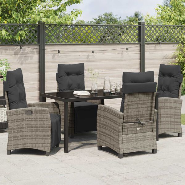 vidaXL Garden Dining Set with Cushion 5 pcs Grey Poly Rattan