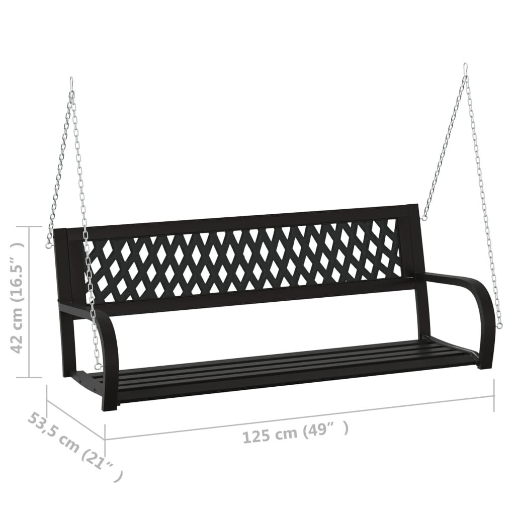 vidaXL Garden Swing Bench 125 cm Steel and Plastic Black