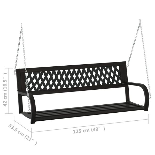 vidaXL Garden Swing Bench 125 cm Steel and Plastic Black
