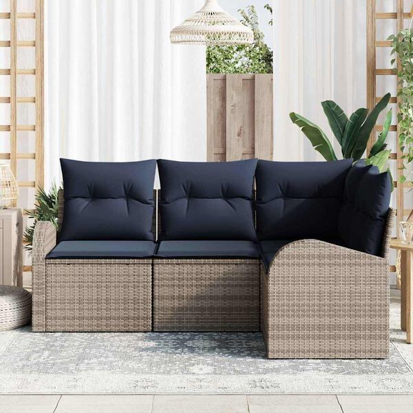 vidaXL Garden Sofa Set 4 pcs Grey Poly Rattan