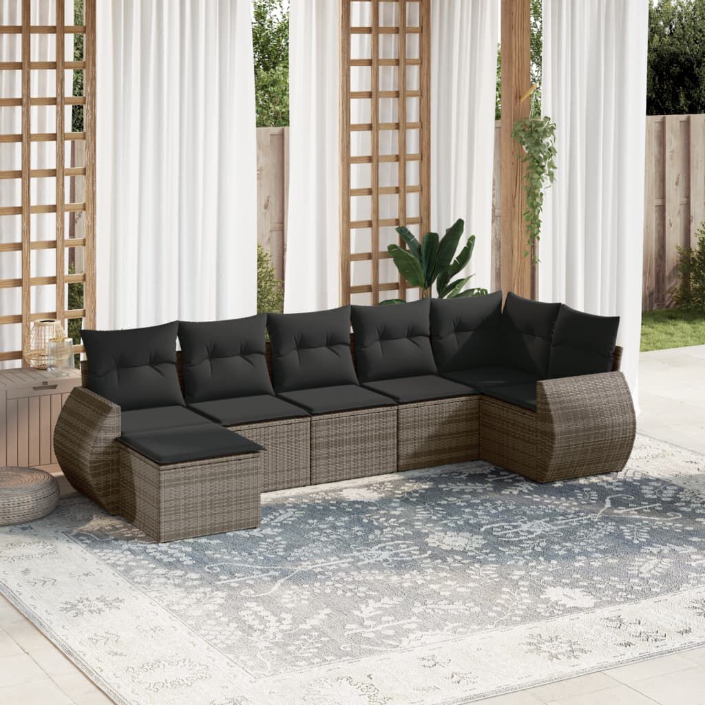 vidaXL 7 Piece Garden Sofa Set with Cushions Grey Poly Rattan
