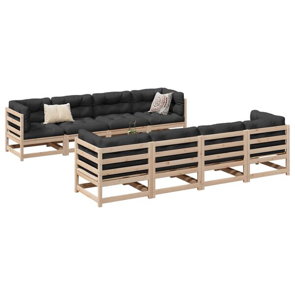 vidaXL 9 Piece Garden Sofa Set with Cushions Solid Wood Pine