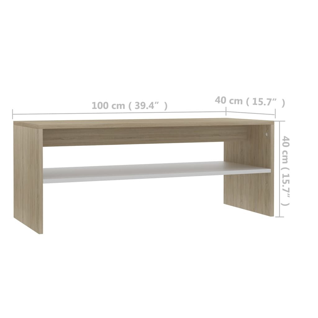 vidaXL Coffee Table White and Sonoma Oak 100x40x40 cm Engineered Wood