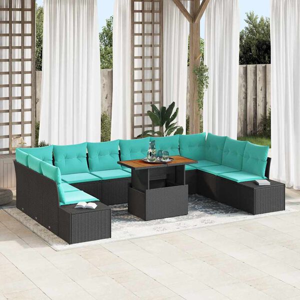 vidaXL Garden Dining Set with Cushion 11 pcs Black and Teal