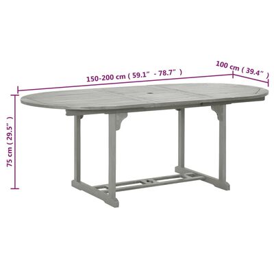 vidaXL Garden Table Grey 200x100x75 cm Solid Acacia Wood