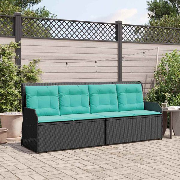 vidaXL Garden Bench with Cushion Black Poly rattan