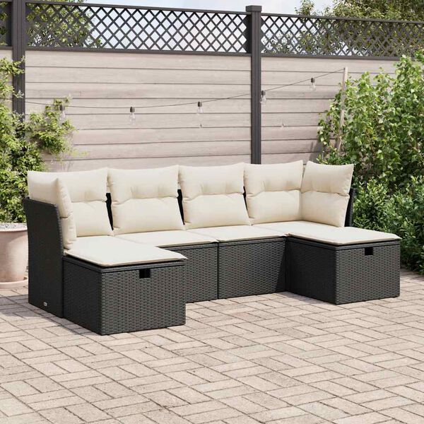 vidaXL 6 Piece Garden Sofa Set with Cushions Black Poly Rattan