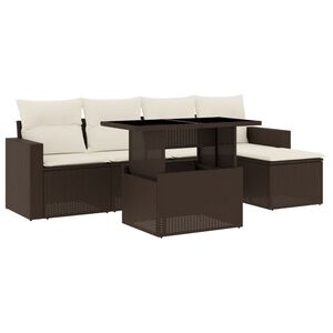 vidaXL 6 Piece Garden Sofa Set with Cushions Brown Poly Rattan