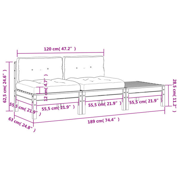 vidaXL Garden Sofa with Cushions and Footstool 2-Seater