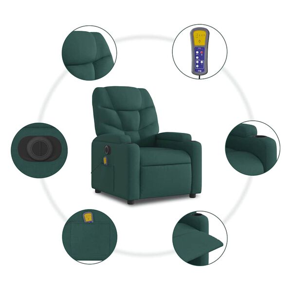 vidaXL Electric Stand up Massage Recliner Chair Dark Green Fabric