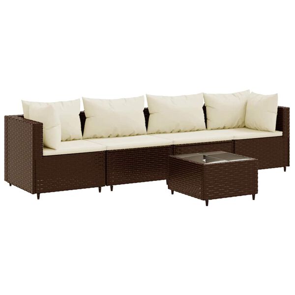 vidaXL 5 Piece Garden Lounge Set with Cushions Brown Poly Rattan