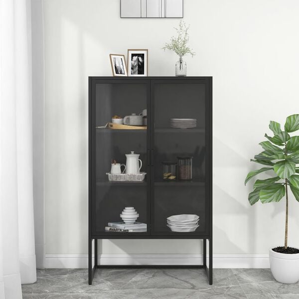 vidaXL Highboard Black 80x35x135 cm Steel and Tempered Glass