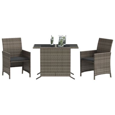 vidaXL 3 Piece Bistro Set with Cushions Grey Poly Rattan