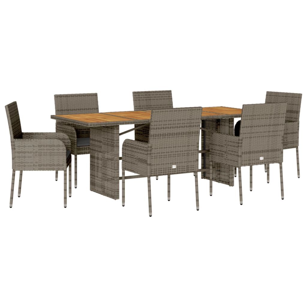 vidaXL 7 Piece Garden Dining Set with Cushions Grey Poly Rattan