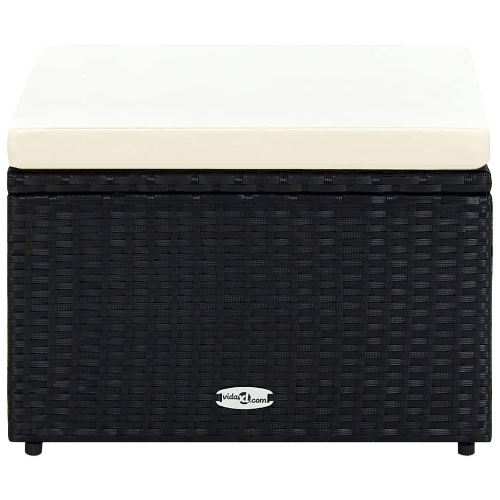 vidaXL Footstool Poly Rattan 53x53x30 cm Black