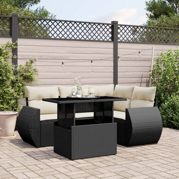 vidaXL 5 Piece Garden Sofa Set with Cushions Black Poly Rattan