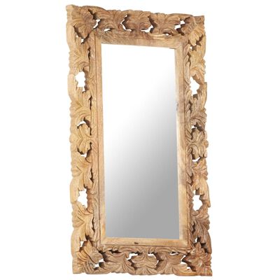 vidaXL Hand Carved Mirror Brown 80x50 cm Solid Mango Wood