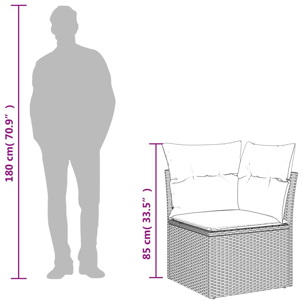 vidaXL Garden Sofa Corner with Cushions Black Poly Rattan