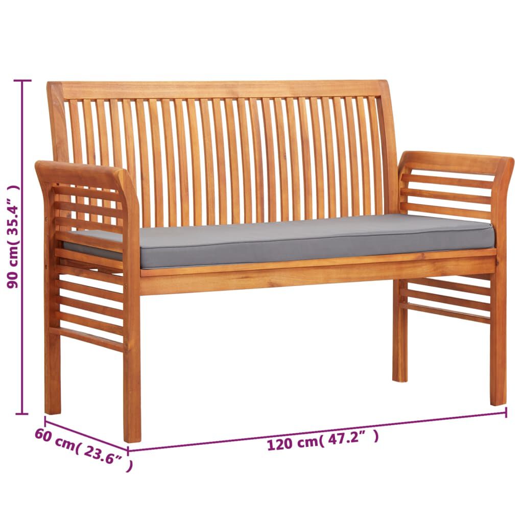 vidaXL 2-Seater Garden Bench with Cushion 120 cm Solid Wood Acacia