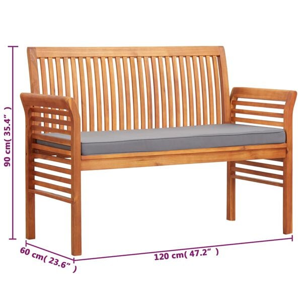 vidaXL 2-Seater Garden Bench with Cushion 120 cm Solid Wood Acacia