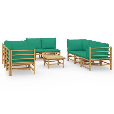 vidaXL 9 Piece Garden Lounge Set with Green Cushions Bamboo