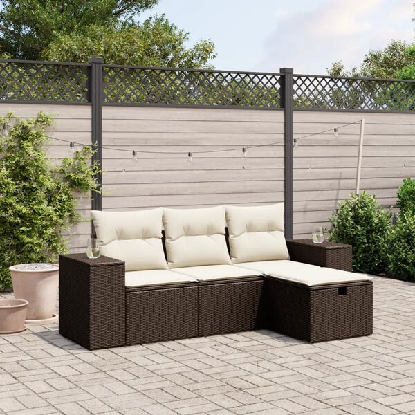 vidaXL 4 Piece Garden Sofa Set with Cushions Brown Poly Rattan