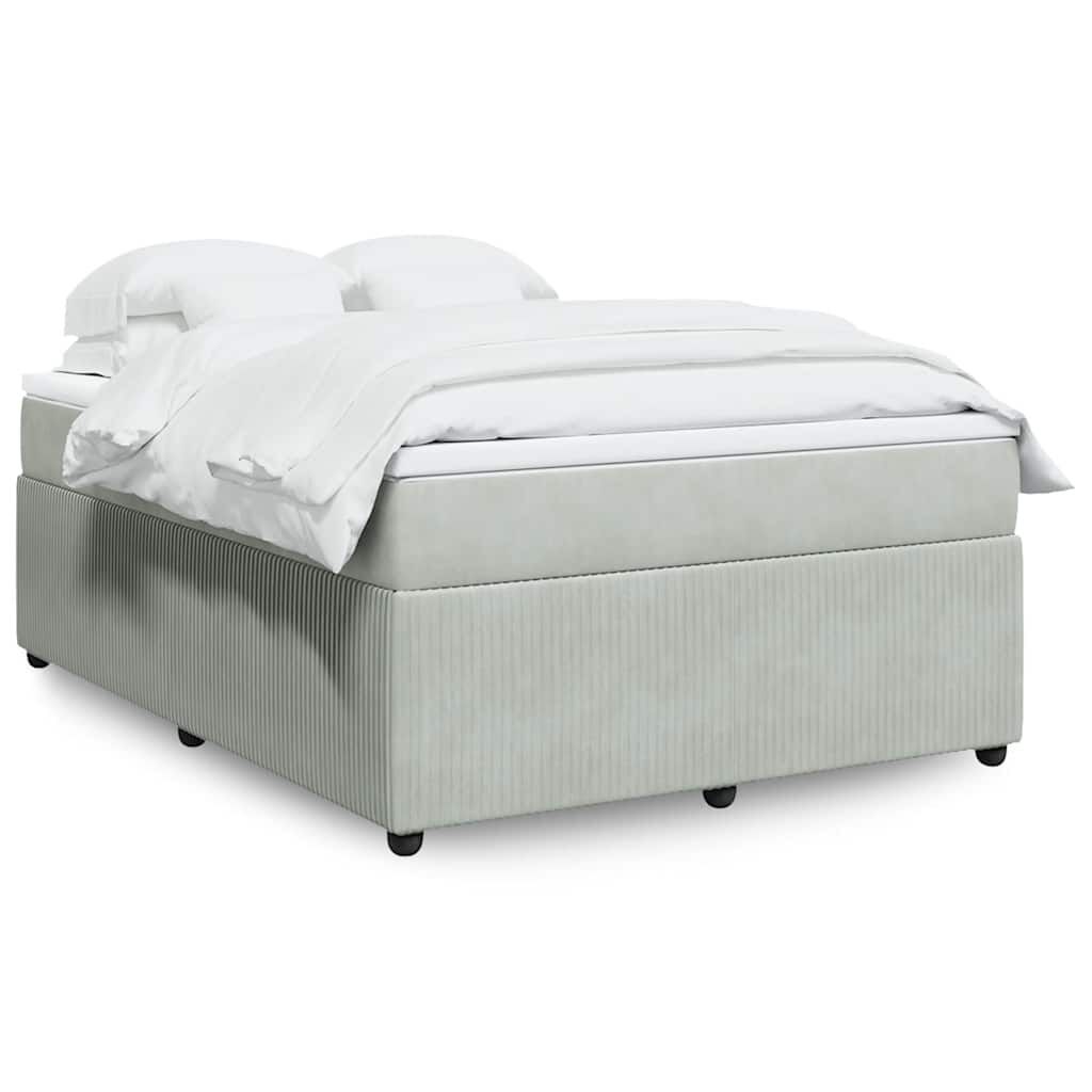 vidaXL Box Spring Bed with Mattress Light Grey Queen Velvet