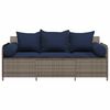 vidaXL Garden Sofa with Cushions 3-Seater Grey Poly Rattan