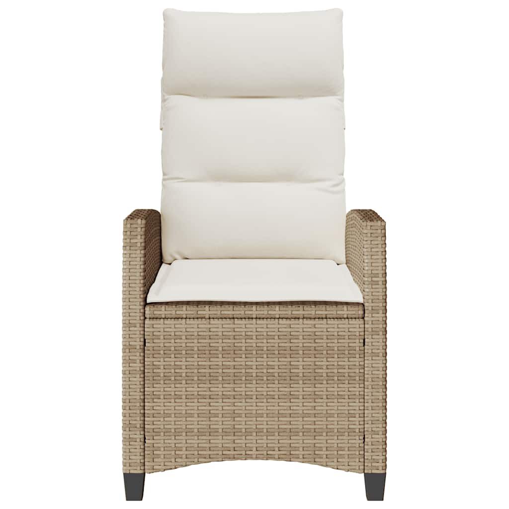 vidaXL Reclining Garden Chair with Side Table Beige Poly Rattan