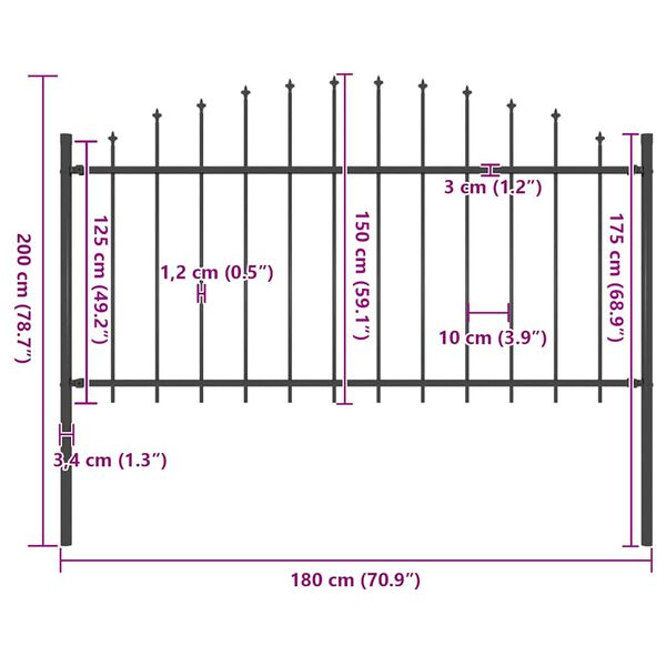 vidaXL Garden Fence with Spear Top Steel 181x150 cm Black