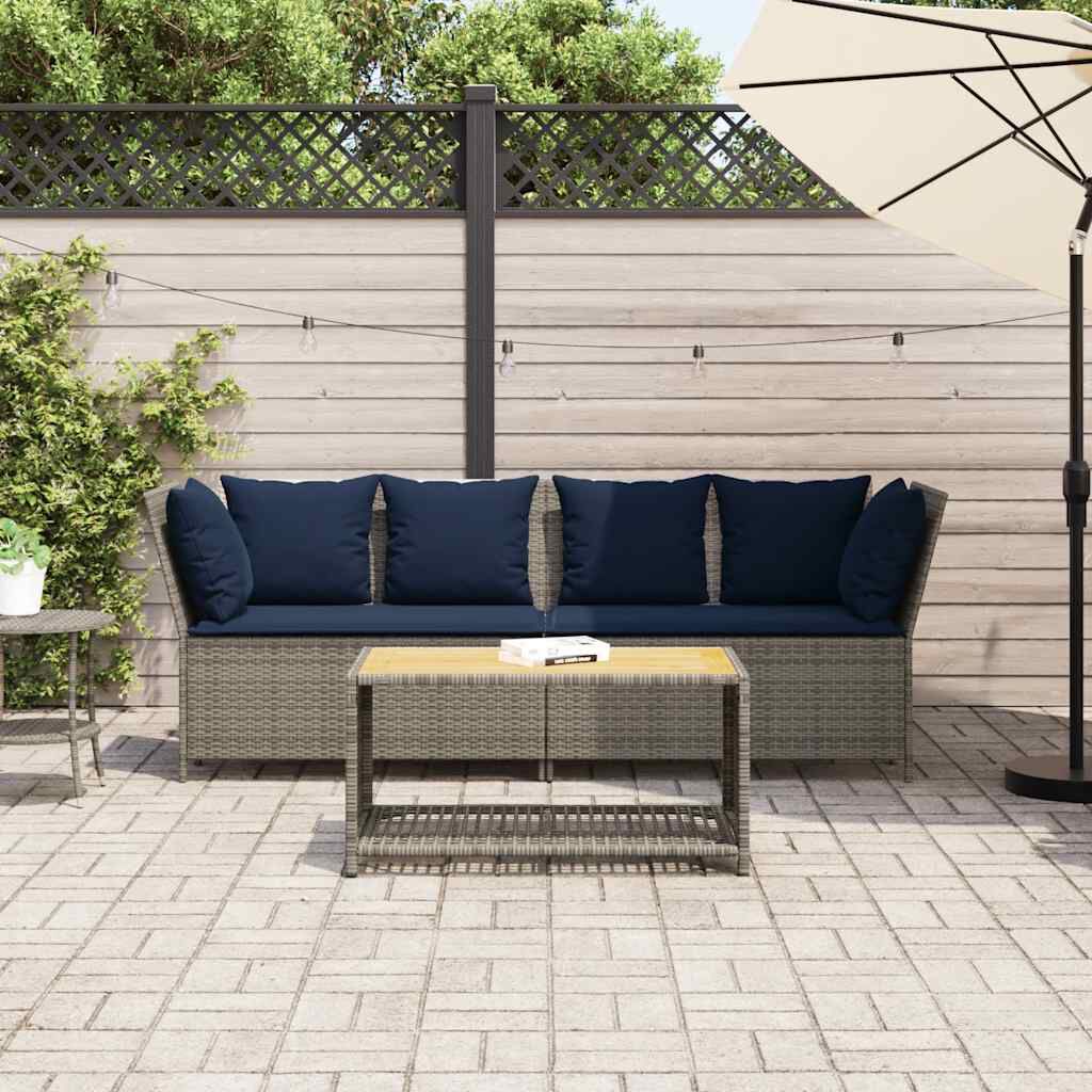 vidaXL Garden Sofa with Cushions Grey Poly Rattan