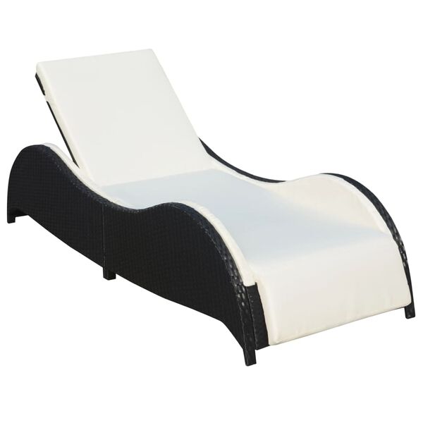 vidaXL Sun Lounger with Cushion Poly Rattan Black