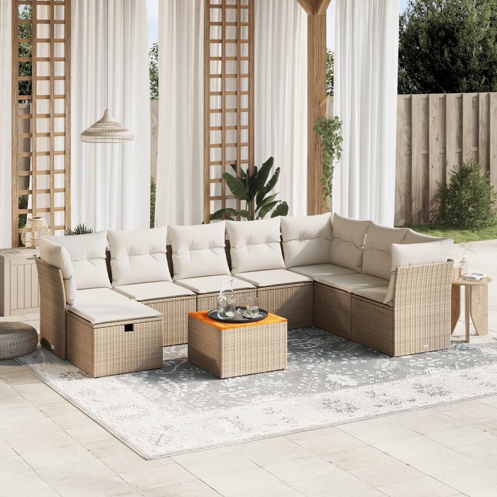 vidaXL 9 Piece Garden Sofa Set with Cushions Beige Poly Rattan