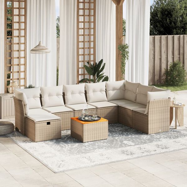 vidaXL 9 Piece Garden Sofa Set with Cushions Beige Poly Rattan